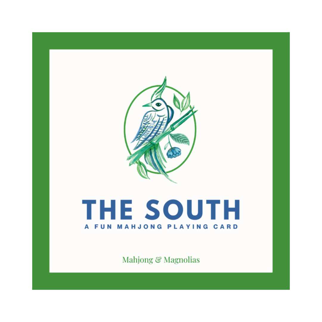 Front graphic of the South themed mahjong playing card from Mahjong & Magnolias