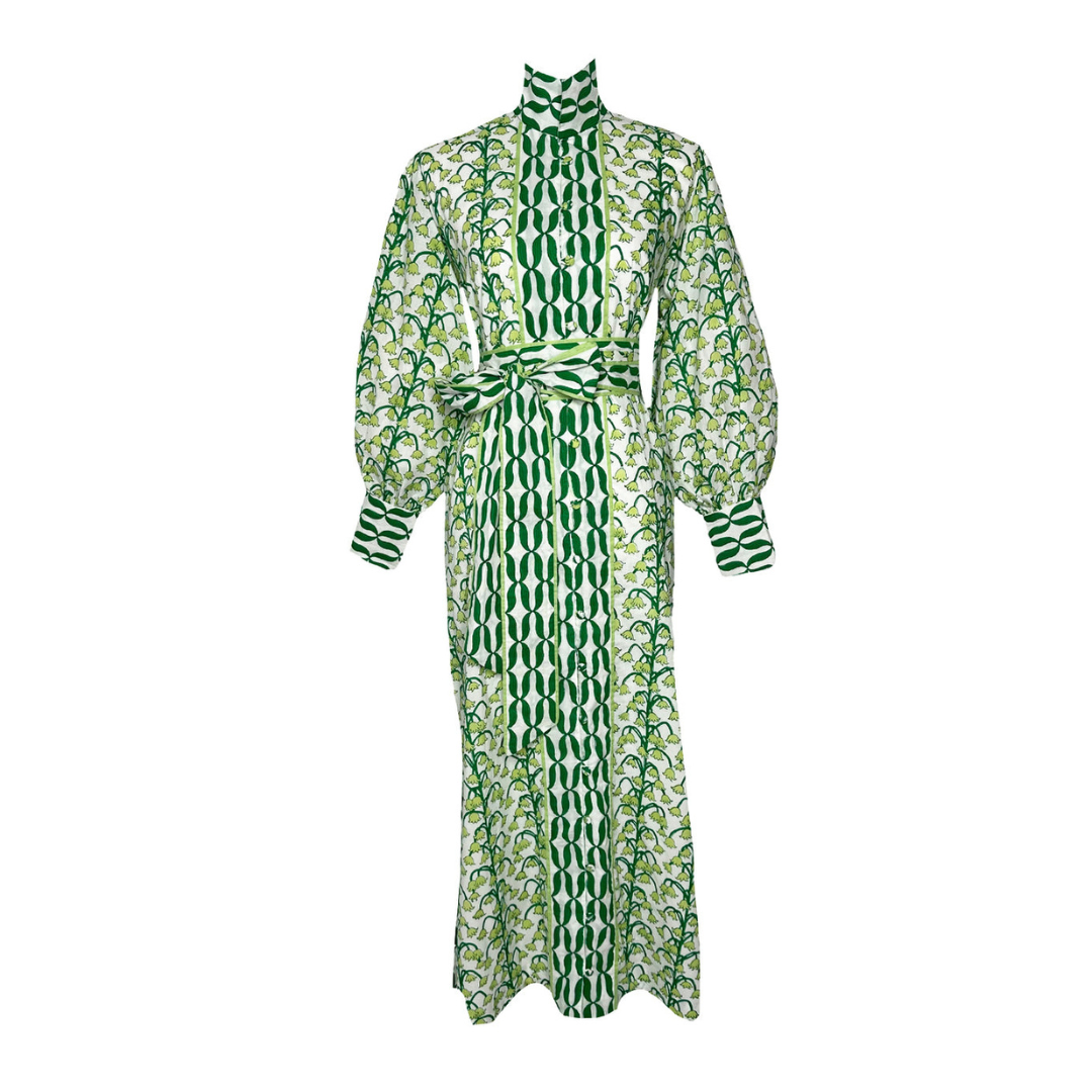 green and white long ladies dress