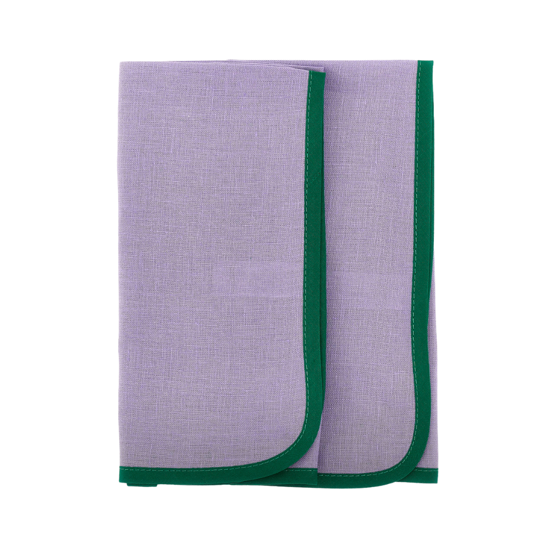 purple cloth napkins with a green border