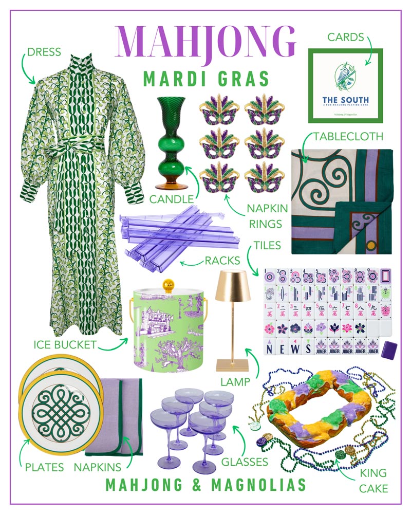 Mardi Gras themed shoppable Mahjong collage from Mahjong & Magnolias
