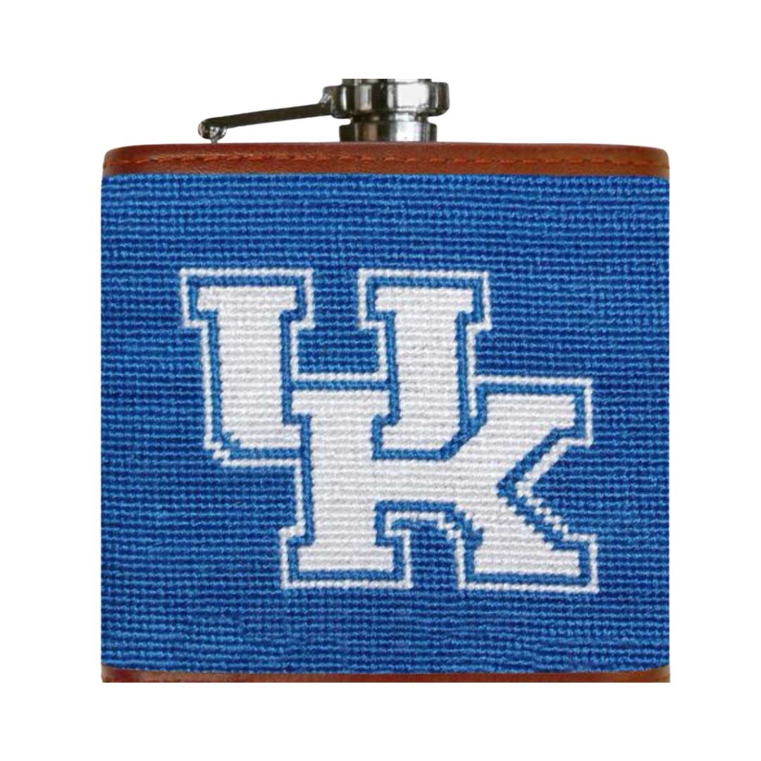 football themed needlepointed flask