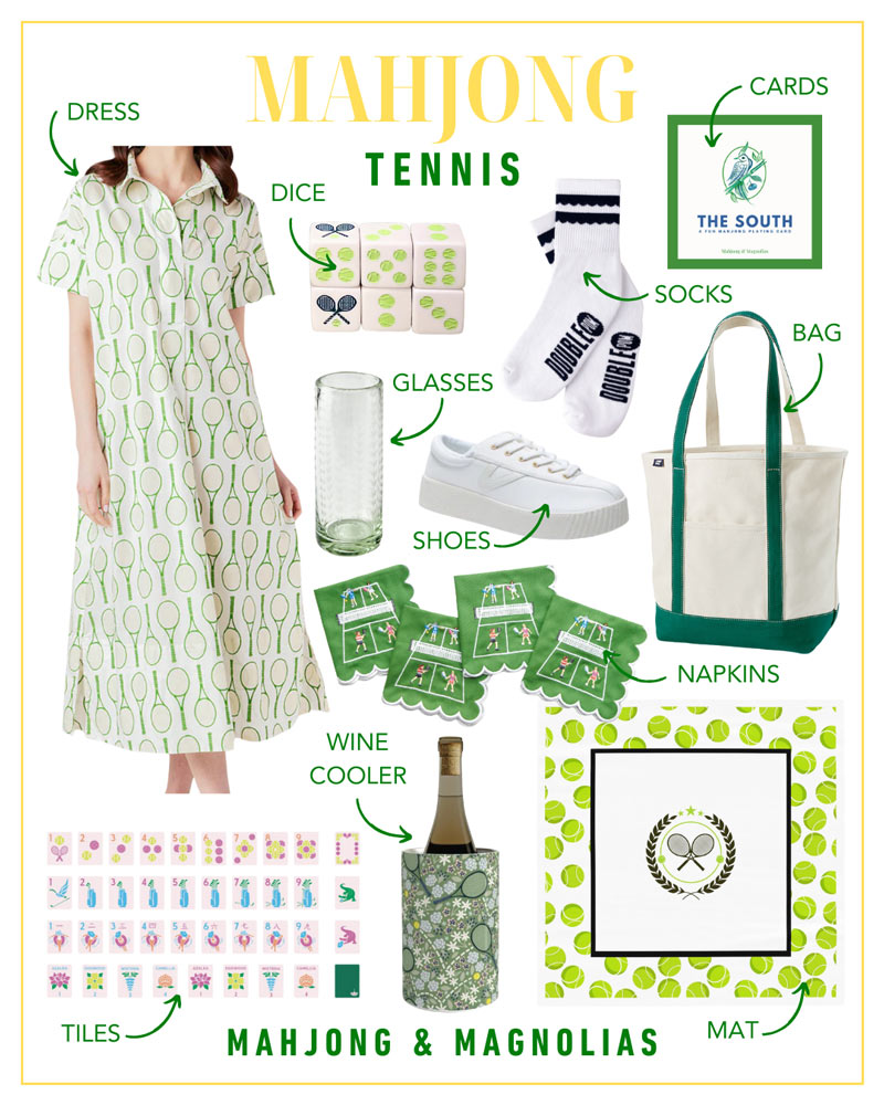 Tennis themed shoppable Mahjong collage from Mahjong & Magnolias