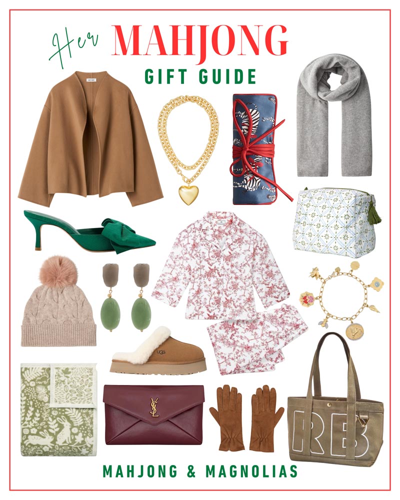 Mahjong themed women's shoppable gift guide collage from Mahjong & Magnolias