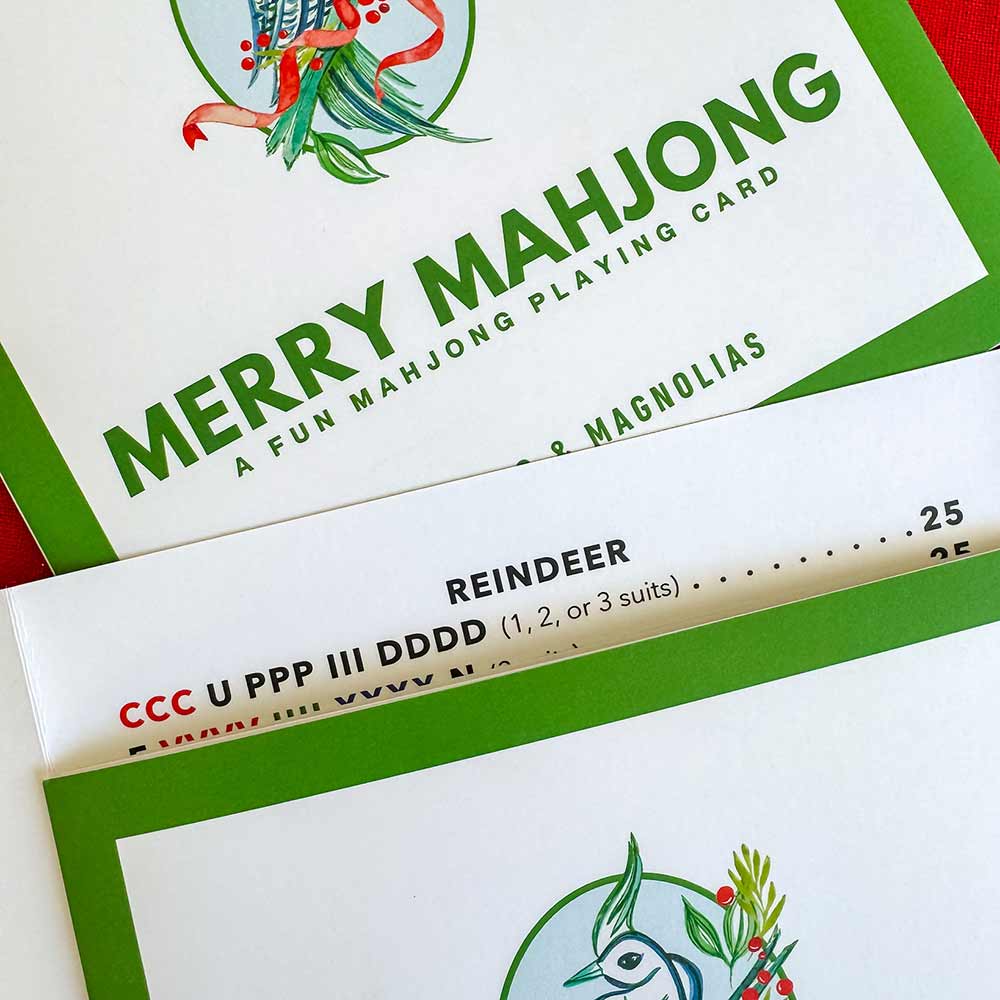 Merry Mahjong holiday themed fun mahjong playing card from Mahjong & Magnolias