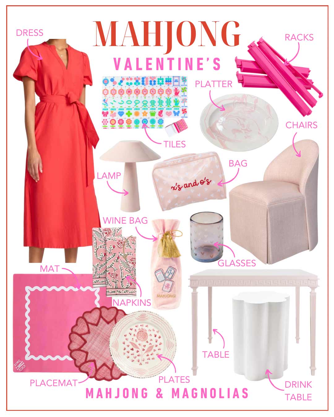 Mahjong themed Valentine's shoppable gift guide collage from Mahjong & Magnolias