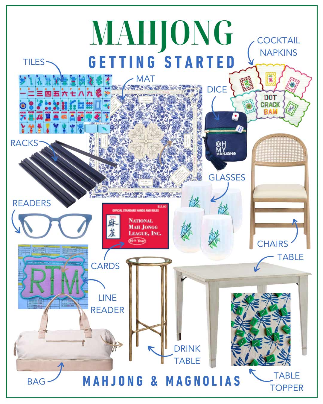 Mahjong themed shoppable collage from Mahjong & Magnolias