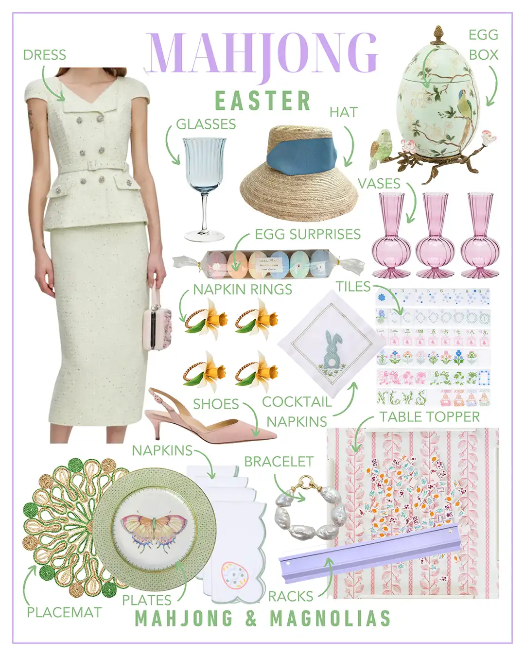 Mahjong themed Easter shoppable gift guide collage from Mahjong & Magnolias