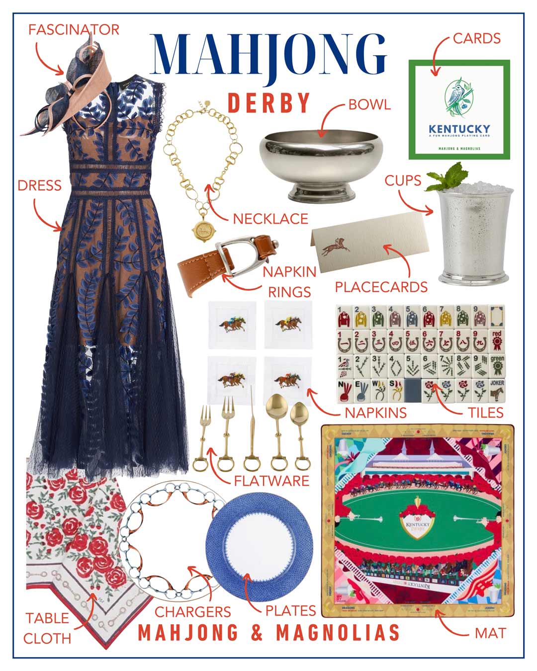 Mahjong themed Kentucky Derby shoppable gift guide collage from Mahjong & Magnolias