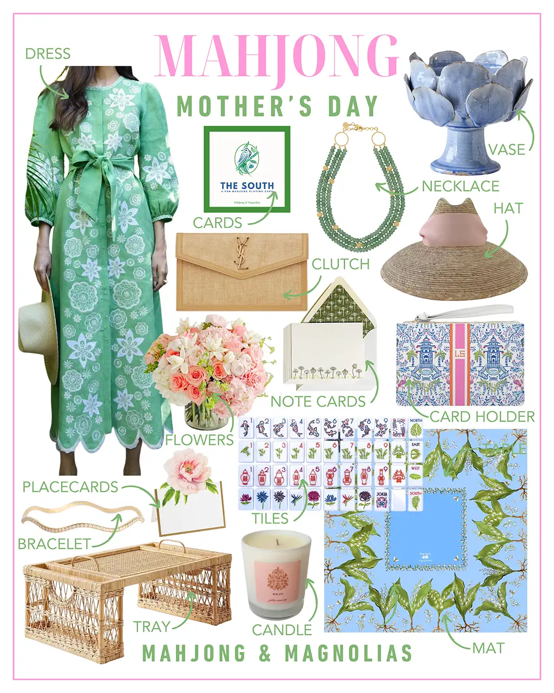 Mahjong themed Mother's Day shoppable gift guide collage from Mahjong & Magnolias