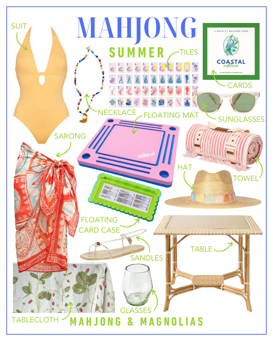 Mahjong themed Summer shoppable gift guide collage from Mahjong & Magnolias