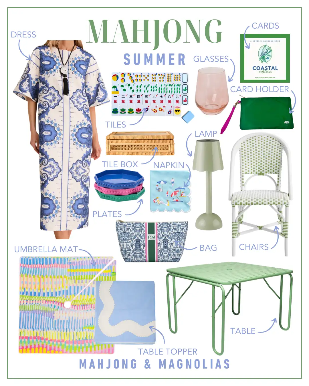Mahjong themed Summer shoppable gift guide collage from Mahjong & Magnolias